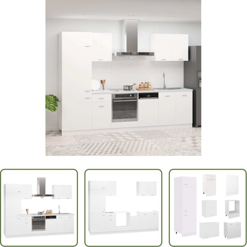 vidaXL Küchenregal - 7-tlg. Küchenzeile Lyon Weiß Holzwerkstoff