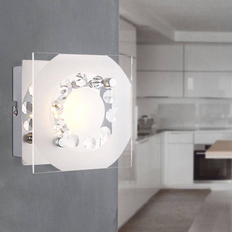 Wandleuchte Wandlampe Schlafzimmerleuchte Spotleuchte Wohnzimmer, Kristalldekor K5 Kristalle, Glas klar Chrom, 1x LED 4W...