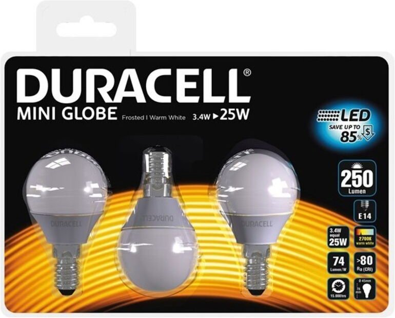 Packung mit 3 LED-Glühbirnen Kugelform E14 Fassung 25 Watt - Duracell