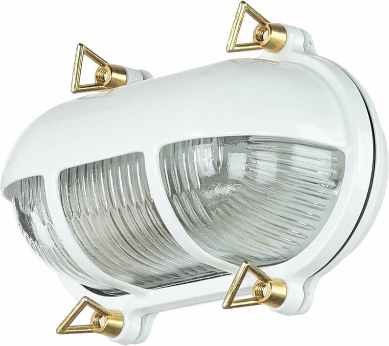 Außen Wandleuchte Weiß Messing massiv Glas IP64 E27 B: 21 cm Maritim Haus Garten Schiffslampe Außenleuchte