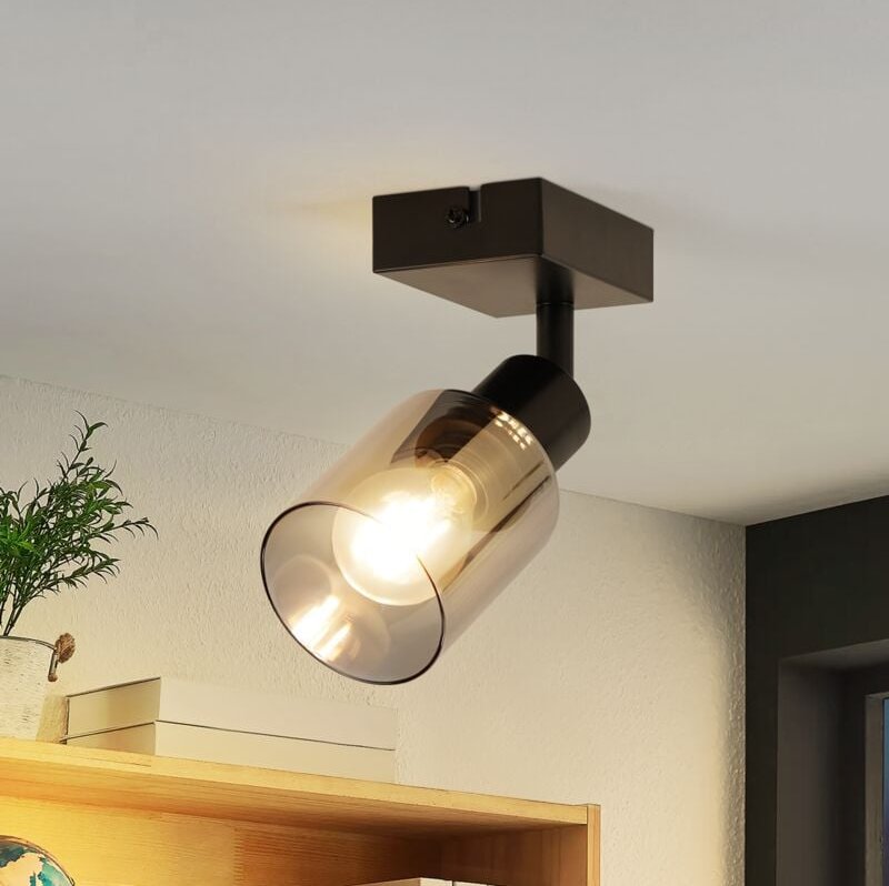 Deckenstrahler Vintage 1 flammig: retro Deckenleuchte Schwarz Industrial Deckenlampe E14 Deckenspots Flur aus Glas Schwe...