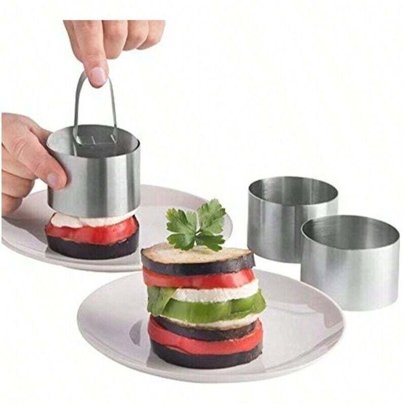 Präsentationsringe, 4 runde Ausstechformen mit Stopfer – Edelstahl, DIY-Kuchenform, Präsentationsringe für Backwaren