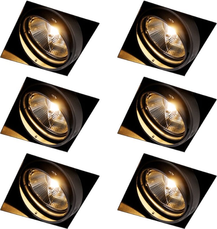 Set mit 6 Einbaustrahlern schwarz GU10 AR111 Trimless - Oneon