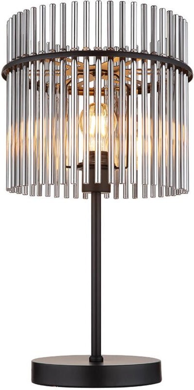 Tischleuchte Glasstäbe rauch klar Beistelllampe schwarz Schlafzimmerlampe Nachttischlampe, Metall, 1x E27 Fassung, h 54,...