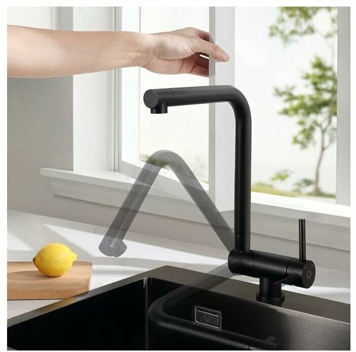 Schwarzer Küchenarmatur, unter dem Fenster herunterziehbarer Küchenmischer, flexibel 90 ° faltbar / 360 ° drehbar / 360 ...