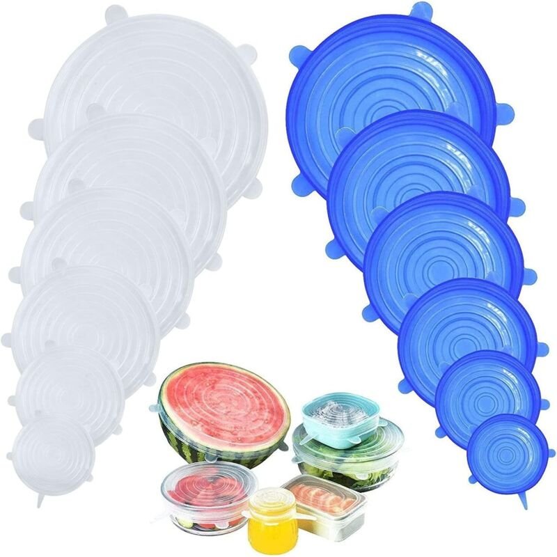 12 Silikondeckel, BPA-freie, dehnbare Silikondeckel, Universaldeckel in 6 verschiedenen Größen für Mikrowelle/Backofen/K...