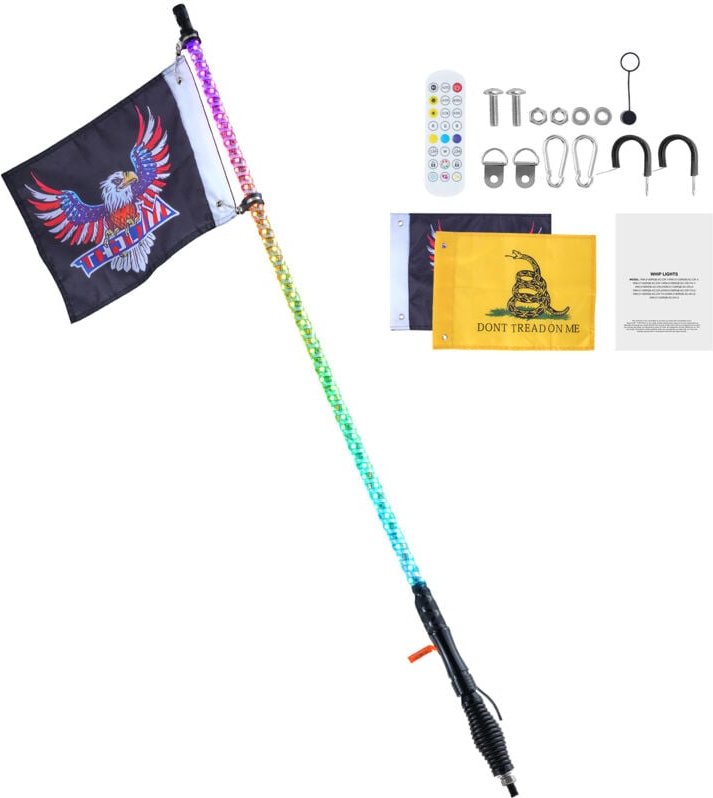 Mophorn 3 FT Peitschenlicht mit Federsockel, wasserdichtes 360° Spiral-RGB-Jagdlicht mit 2 Flaggen, APP- und ferngesteue...