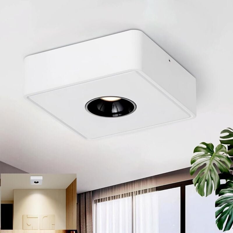 Thumbnail - Led Deckenstpots Wohnzimmer Aufbaustrahler - 7W Deckenstrahler Ekig Aufbaustpot Warmweiß 1 Flammig Weiß Klein Aufbau Dec...
