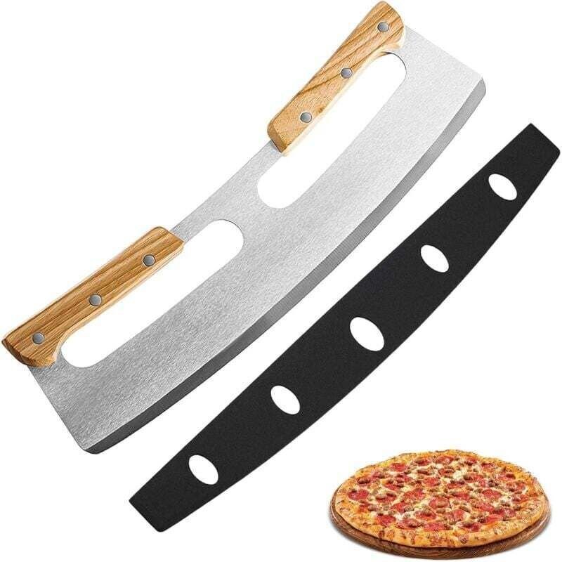 Pizzaschneider, 35 cm Pizzamesser aus Edelstahl mit Holzgriff, schnelles und gleichmäßiges Schneidemesser, Profi (Silber...