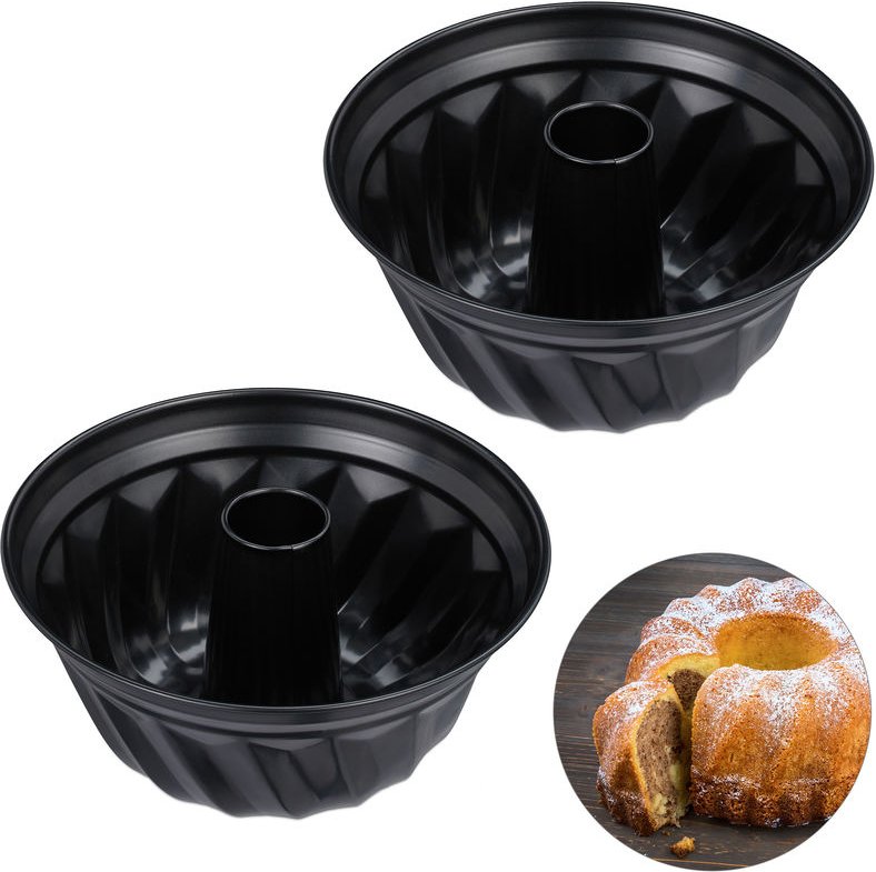 2 x Gugelhupfform, Marmor- & Rührkuchen, antihaftbeschichtet, Ø 25 cm, Carbonstahl, runde Napfkuchenform, schwarz