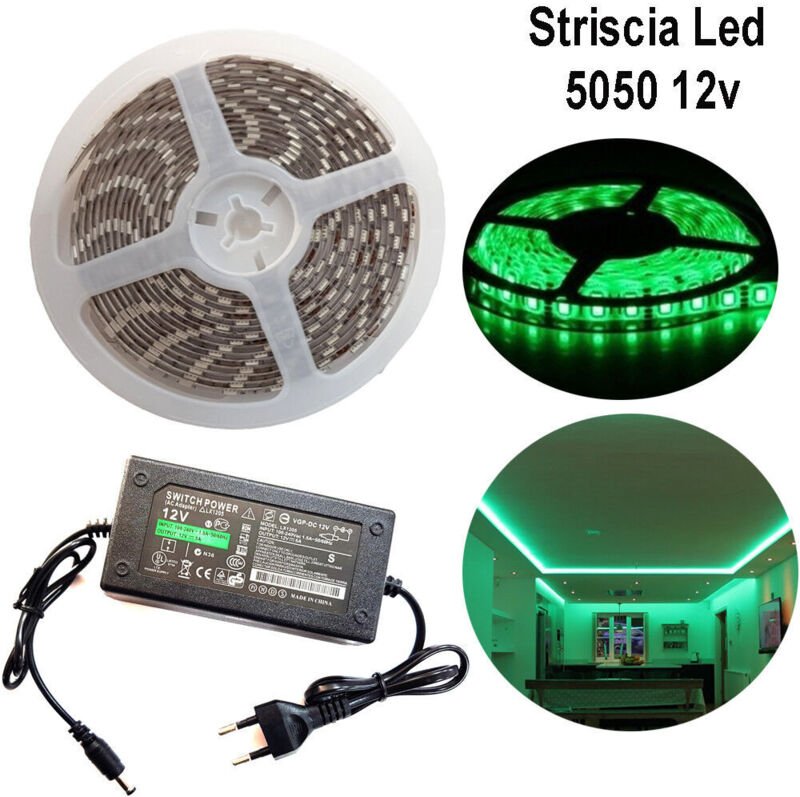 5050led-Streifen,5m,selbstklebend,ip65,stromversorgung12v,5a,grün,12w/m