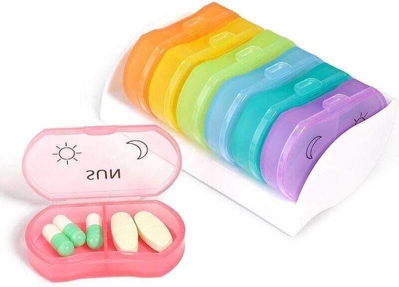 7-Tage-Wochen-Pillenbox mit 14 Fächern (Morgen/Abend), Mini-Pillendose in verschiedenen Farben