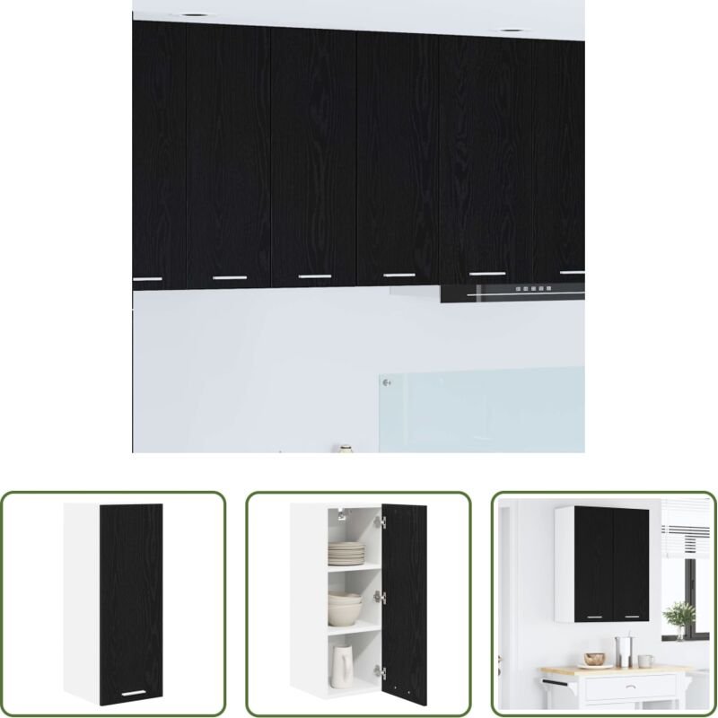 Holzschrank - Hängeschrank mit Tür Schwarze Eiche und Weiß 30 x 31 x 80 cm