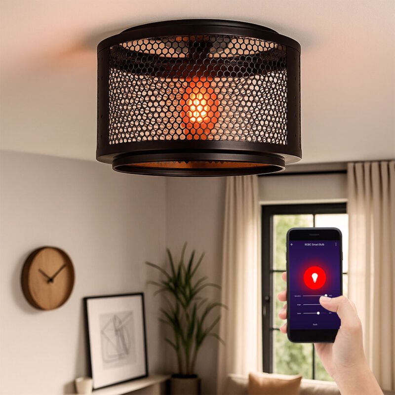 Smart led Deckenleuchte dimmbar Deckenlampe Wohnzimmerleuchte schwarz gold Retrolampe Esstischleuchte, rgb Farbwechsel A...