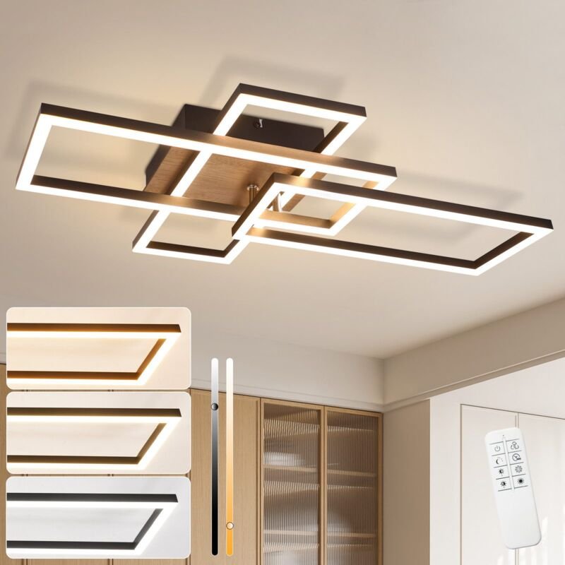 Led Deckenleuchte Wohnzimmerlampe Deckenlampe - 64CM Dimmbar Deckenleuchte Weiß mit Holz Design Schlafzimmerlampe 36W Re...