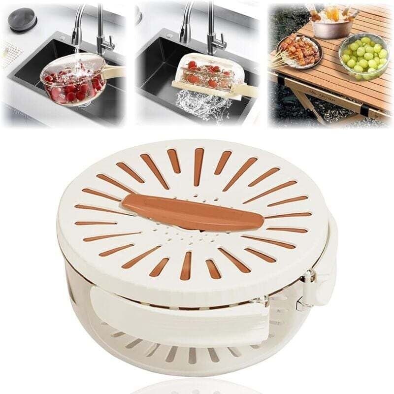 Fruttiera con scolapasta e coperchio, cestello scolapasta 2 in 1 con manico pieghevole, adatta per lavare bacche e verdu...