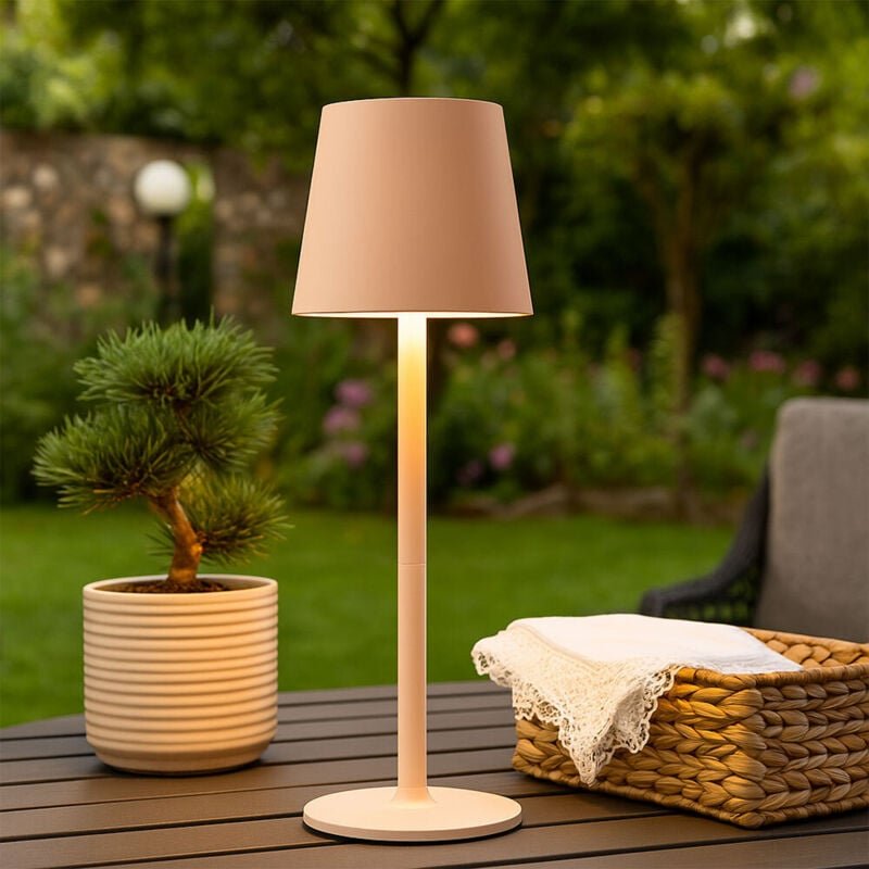 Tischlampe led pfirsichfarben Tischleuchte Gartenleuchte Außenlampe Terrassenlampe, Kunststoff, Metall, 3W 130lm warmwei...