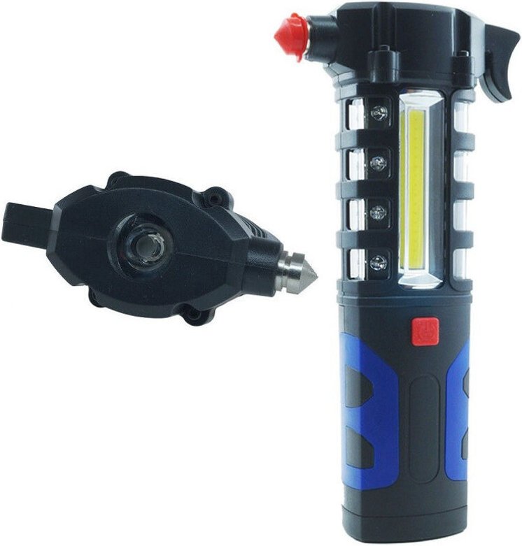 Trade Shop Traesio - Trade Shop - Glasbrecherhammer mit LED-Taschenlampe, magnetischer Notfalllampe ZJ80 -