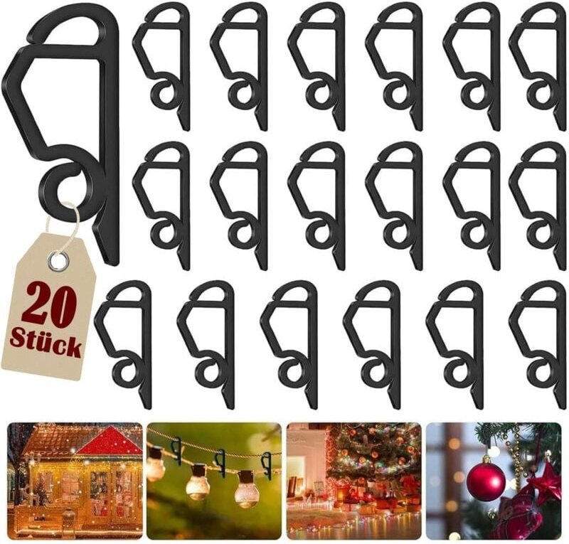 Bluedeer - Frypay 20 Stück Dachrinnenhaken für Lichterketten,Weihnachtslicht Clips für Weihnachtsaußenbeleuchtung Dekora...