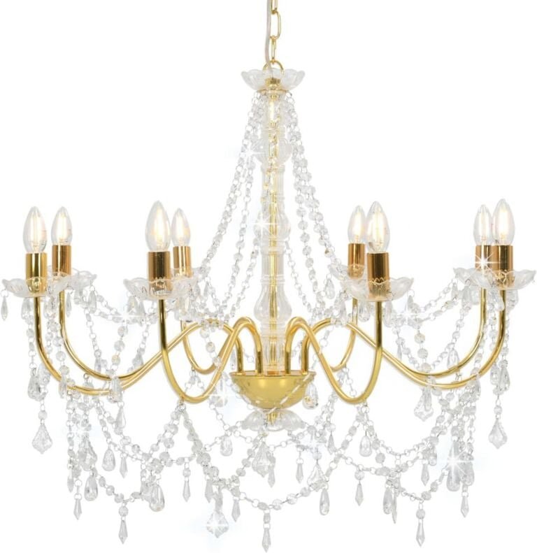 Kronleuchter mit Perlen Golden 8 x E14-Fassungen - Vidaxl