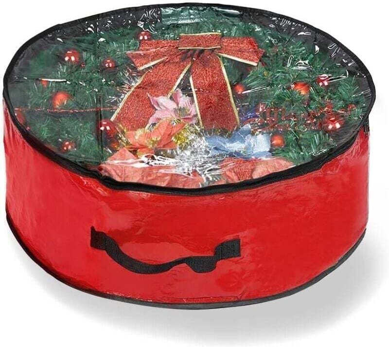 Sac de Rangement Imperméable pour Guirlandes et Couronnes de Noël avec Poignée Conteneur de Stockage Décorations