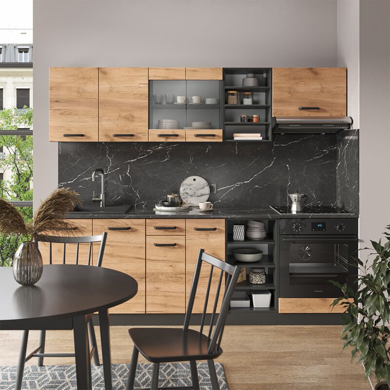 Vicco - Küchenzeile R-Line, Goldkraft Eiche/Anthrazit, 240 cm ohne Arbeitsplatte