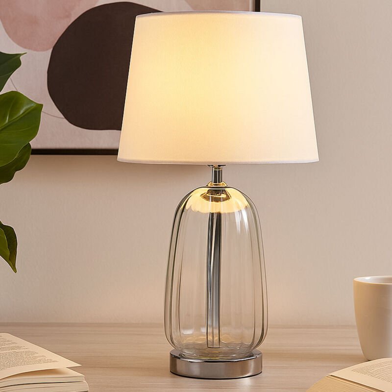 Tischleuchte Wohnzimmerleuchte Tischlampe Nachttischlampe Beistellleuchte, Metall Glas Textil silber verchromt, led 7W 5...