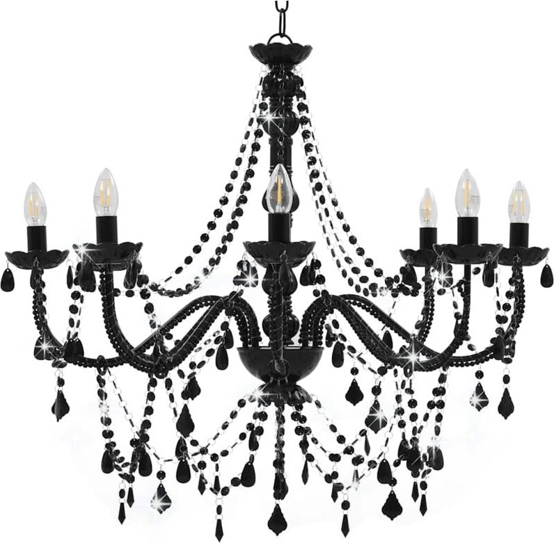 Schwarzer Perlenglanz-Lüster mit 8 E14-Fassungen