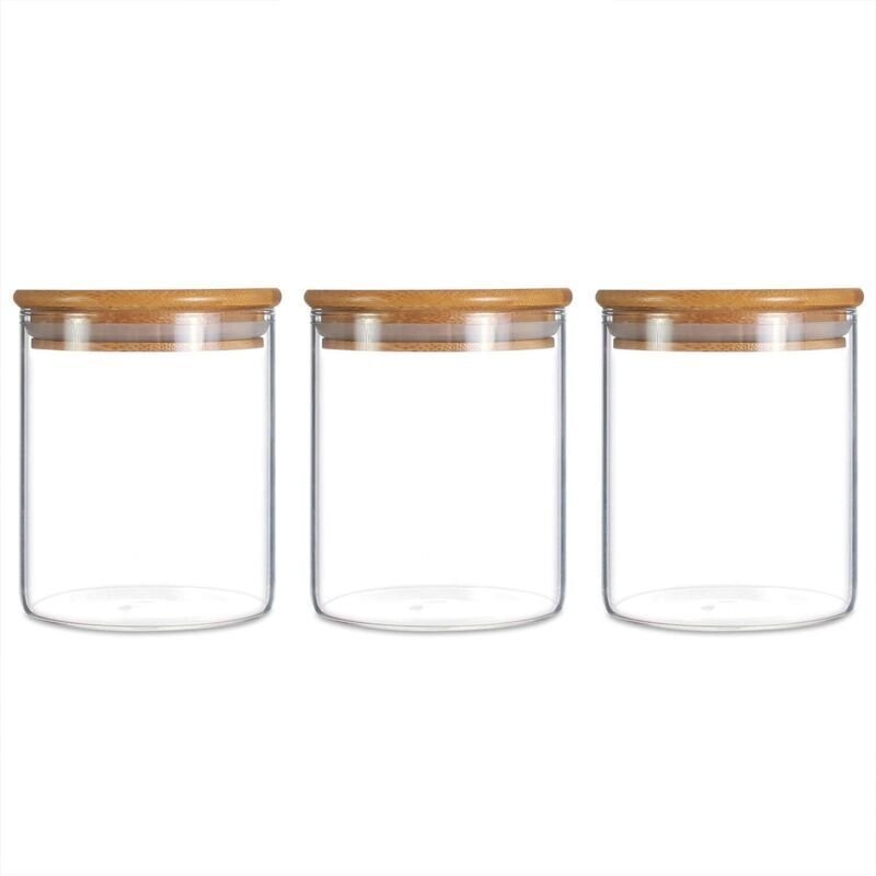 Vorratsglas aus Glas mit Bambusdeckel für luftdichte Aufbewahrung, 450 ml – 3er-Pack