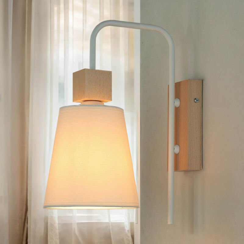 Licht-erlebnisse - Wandlampe E27 Weiß Stoff Metall Skandinavisch Wandleuchte