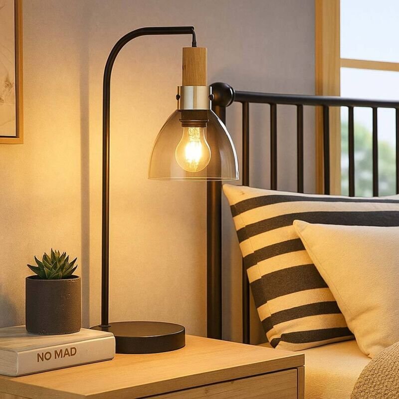 Tischlampe - Mattea - schwarz - glas rauchglas - - Globo