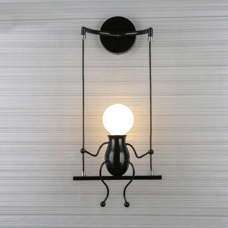 Moderne Humanoid LED Wandleuchte Innen Art Deco E27 Eisen für Kinder Zimmer, Treppen, Flur, Restaurant, Küche (Schwarz)