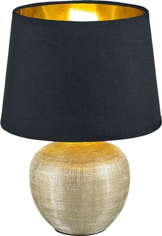 Trio Lighting - Tischleuchte luxor Keramik mit Stoffschirm Schwarz / Gold, Höhe 26cm