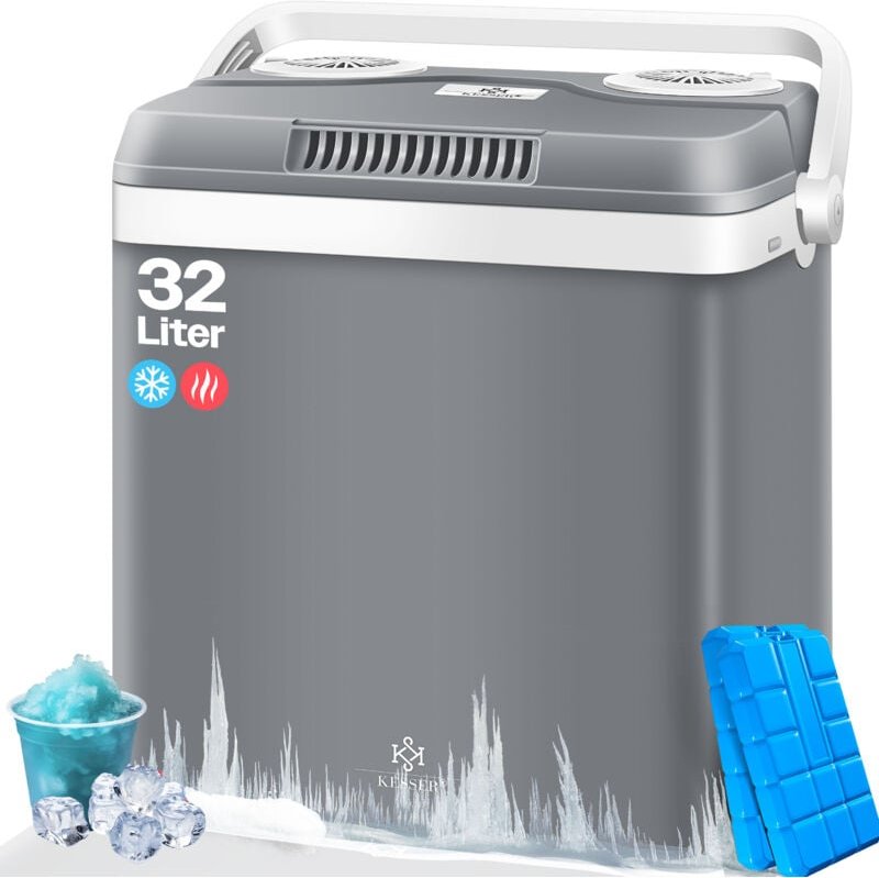 32 l Kühlbox 12V 230V Stecker Mini-Kühlschrank Thermoelektrische Warmhaltebox 32 Liter Grau - Kesser