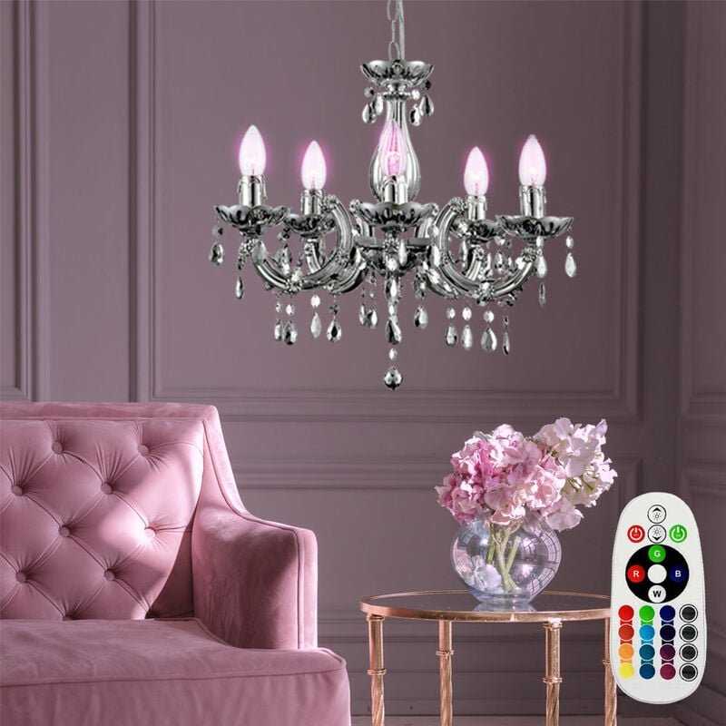 Kronleuchter dimmbar mit Fernbedienung led Hängelampe Esstischleuchte Pendellampe Wohnzimmer, rgb Farbwechsel, 5x 3,5W 3...