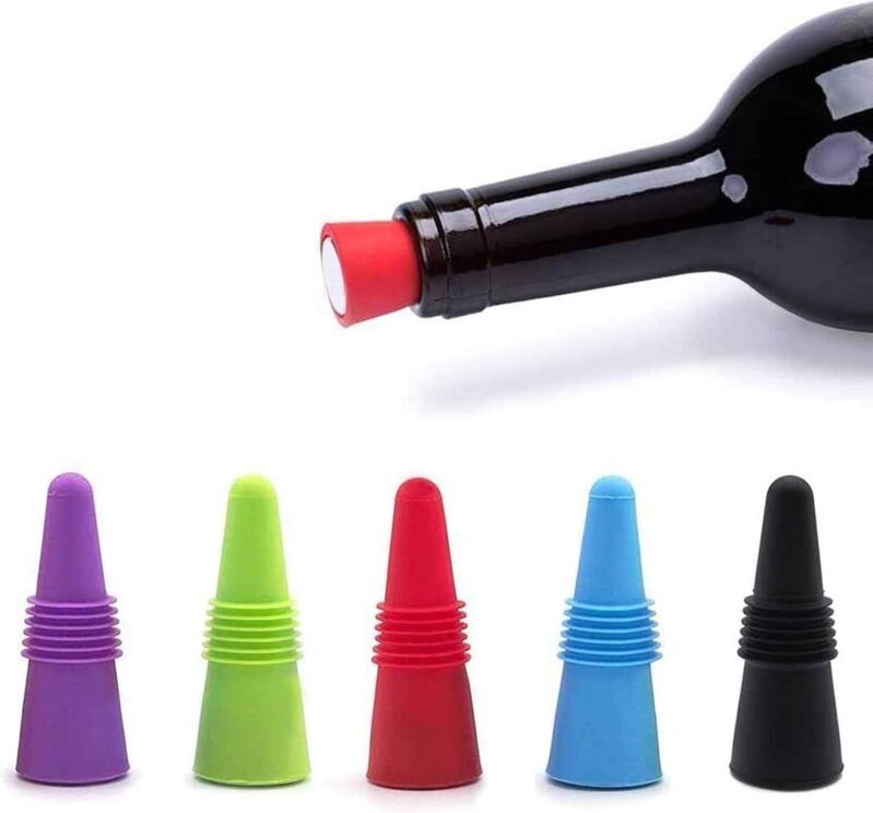 5 wiederverwendbare Silikon-Weinverschlüsse – Dichter Verschluss für Wein-, Bier-, Champagner- und Saftflaschen zur Aufb...