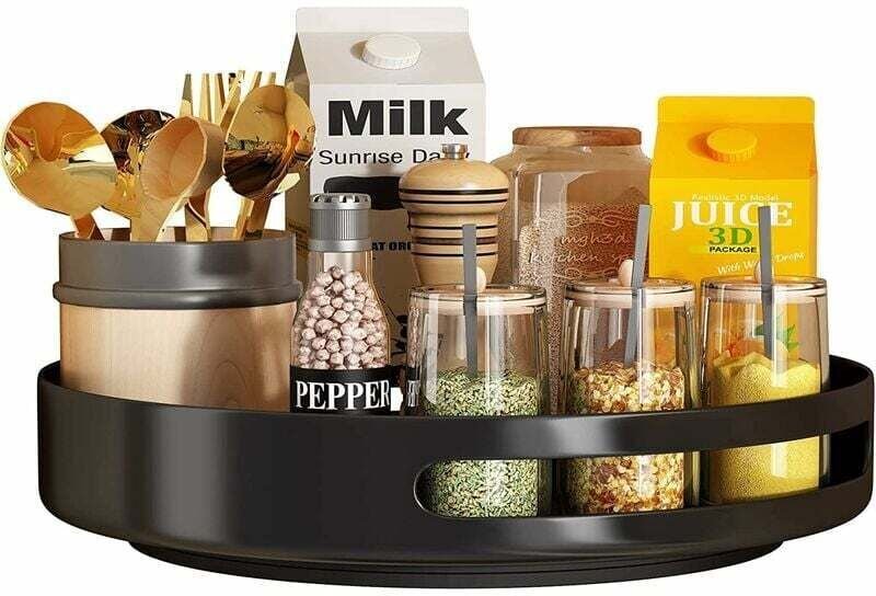 Drehteller aus Metallstahl für Schrank-Organizer, drehbare Gewürzregale für Vorratsschrank-Organizer-Tisch, 25 cm, schwa...