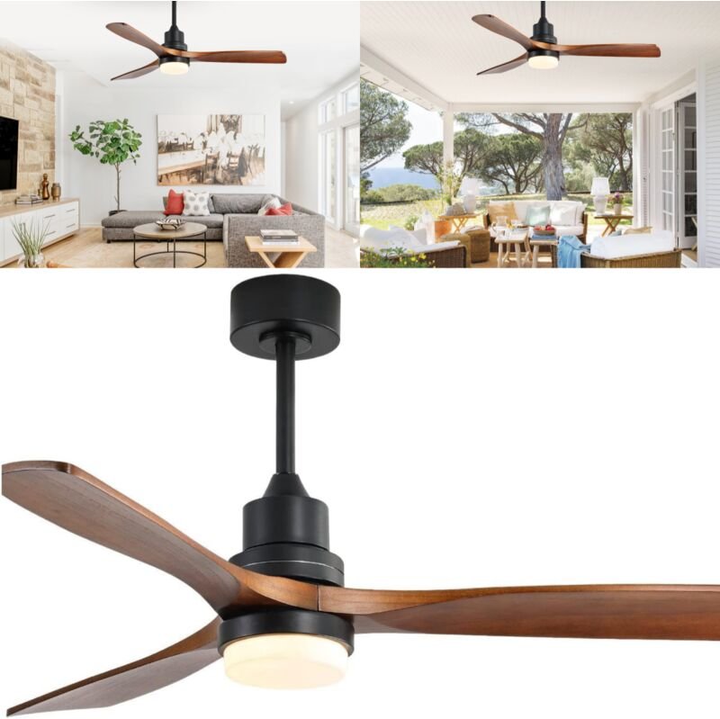 Deckenventilator, Durchmesser 132 cm, 3 Flügel aus Massivholz, 6 einstellbare Windgeschwindigkeiten, 3-farbige einstellb...