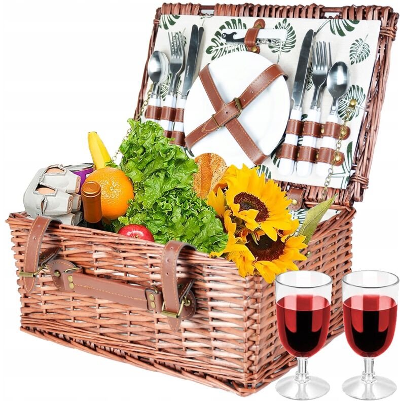 Picknickkorb-Strandset aus Weide für 4 Personen mit Tellern und Gläsern