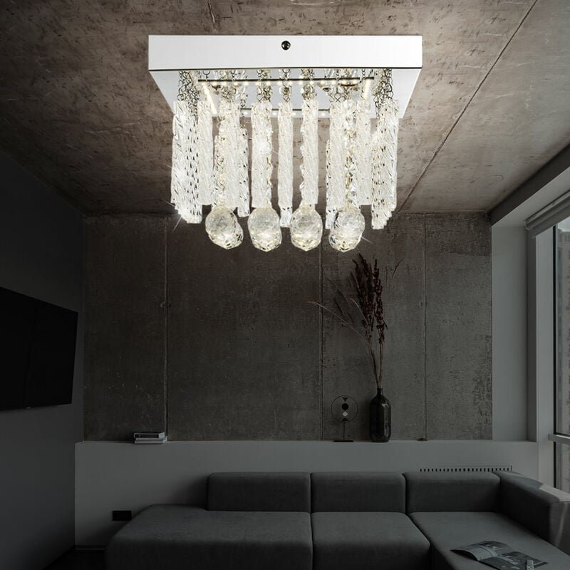 Deckenleuchte Glasschirm Deckenlampe 1-Flammig Esszimmer Glasstäbe Beleuchtung mit Glaskristallen, Metall chrom, 1x led ...