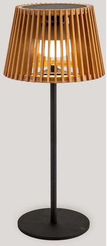 LED Tischleuchte außen Solar Holz Metall 36 cm IP54 2700 K Fernbedienung kabellos tragbar Modern Tischlampe Balkon Terra...