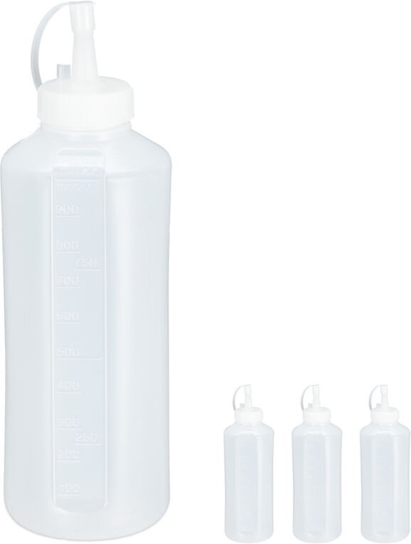 Relaxdays - 8 x Quetschflasche, 1000 ml, für Saucen, Spritzflasche zum Befüllen, Squeeze Flasche, Kunststoff, Saucenflas...