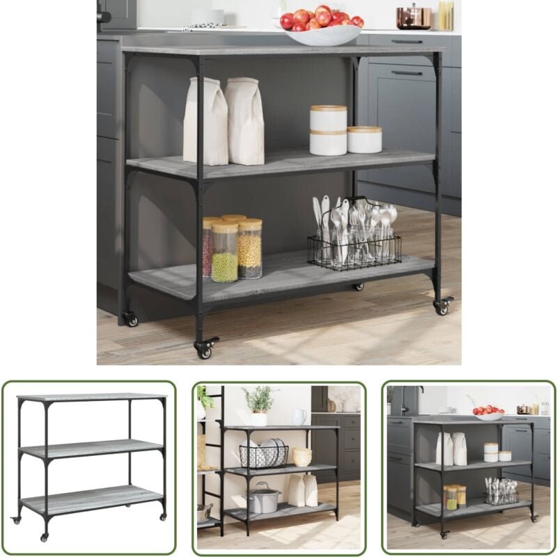 Küchenwagen Grau Sonoma 102x50x95 cm Holzwerkstoff - Küchentisch - Küchenschrank - Kücheninsel - Rollwagen - Servierwage...