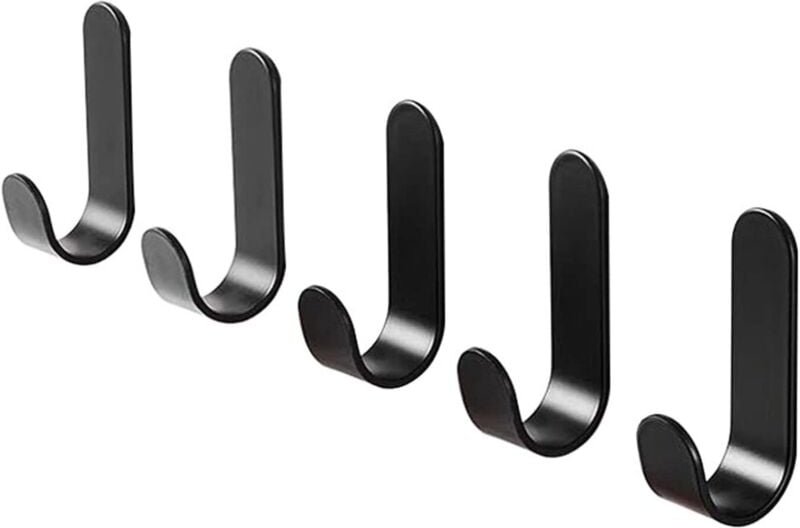 5er-Pack selbstklebende Handtuchhaken, ohne Bohren, Edelstahl, ideal für Badezimmer, Waschraum, Küche, Büro (schwarz)