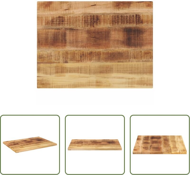 Mangoholz - Tischplatte 80x70x1,5 cm Rechteckig Raues Massivholz Mango