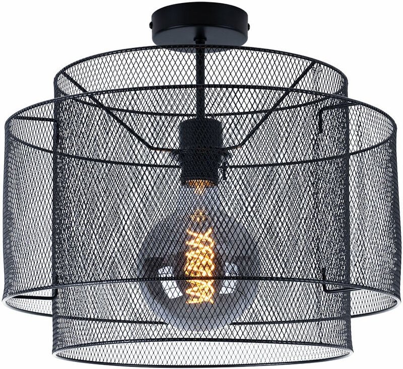 Deckenleuchte Metall Deckenlampe schwarz rund Esszimmer Käfig Lampe Beleuchtung in Gitterform, Fassung 1x E27, DxH 40x35...