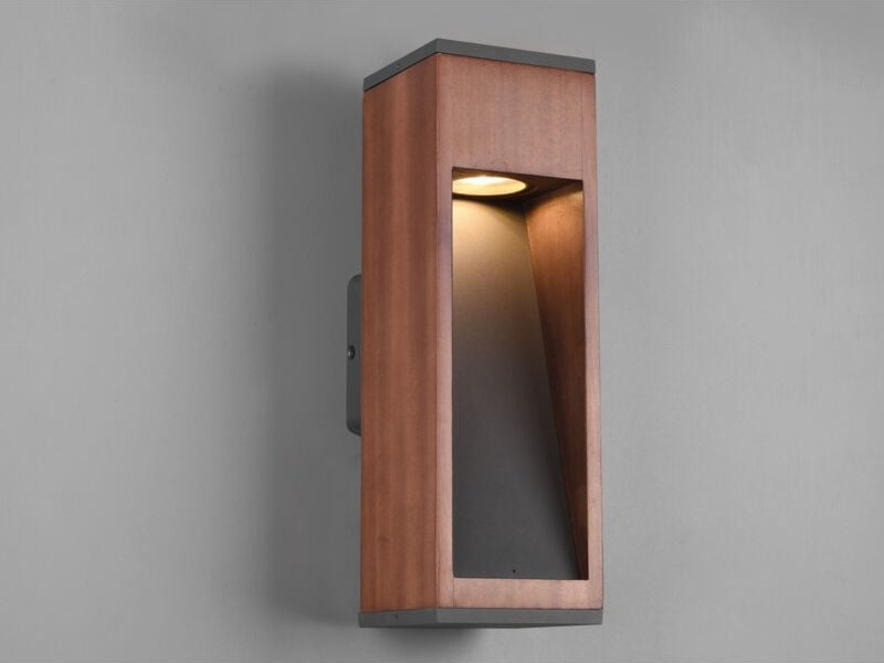 Trio - Außenwandleuchte canning Downlight aus Naturholz mit Aluminium in Anthrazit