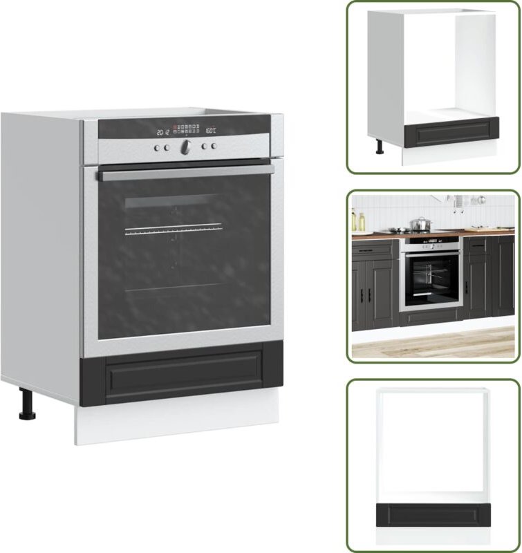 The Living Store Herdumbauschrank Porto Schwarz Holzwerkstoff - Ofenschrank