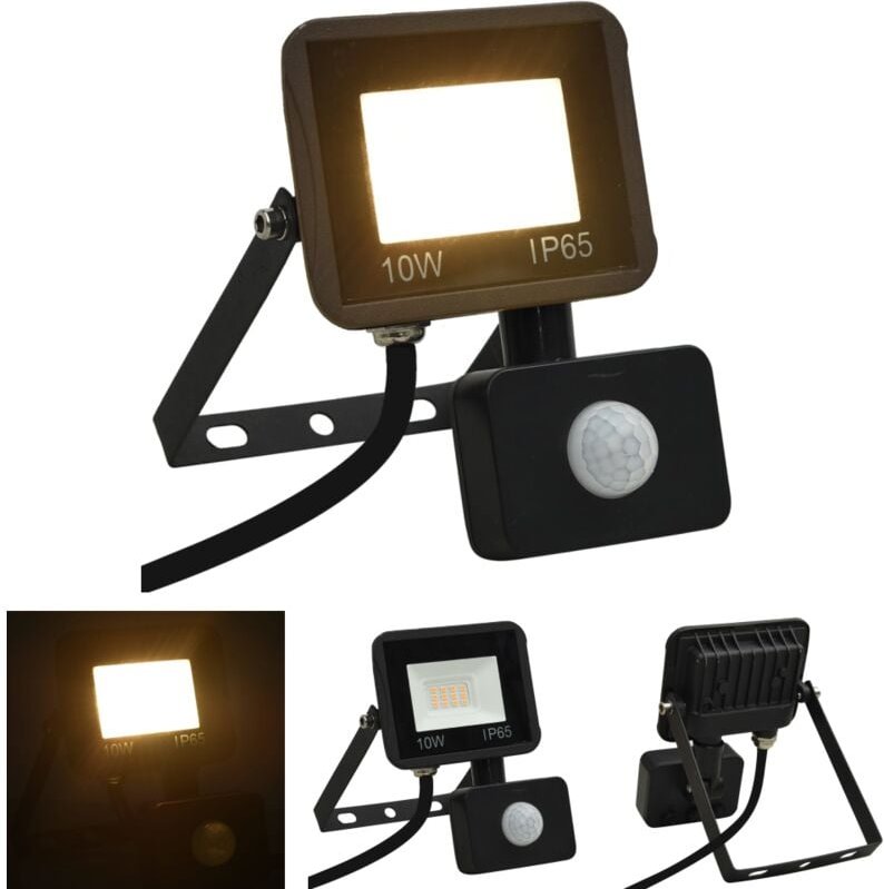 The Living Store - LED-Fluter mit Sensor 10W Warmweiß - Flutlichter & Spotleuchten - Schwarz