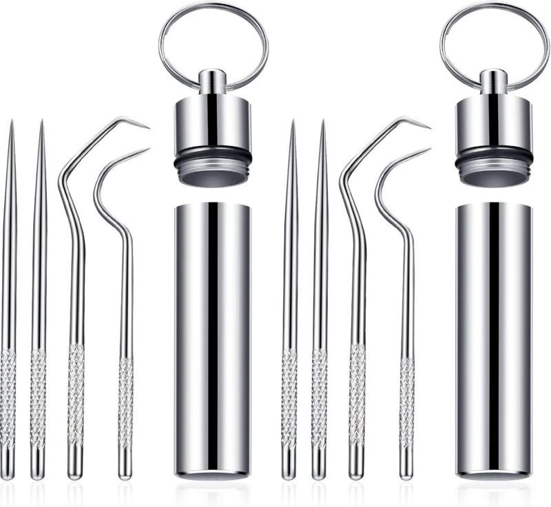 Tragbares Zahnstocher-Set aus Titan für die Hosentasche, wiederverwendbare Metallzahnstocher mit Halter für Picknicks un...